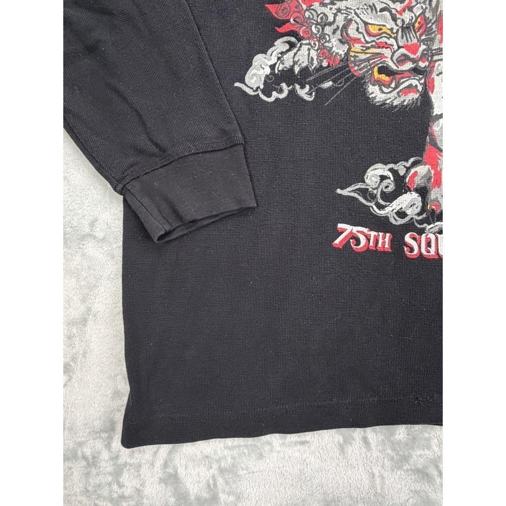 Vintage Avirex Shirt Men's XXL Black Flying Tigers Graphic Print Waffle LS Shirt - Picture 7 of 11